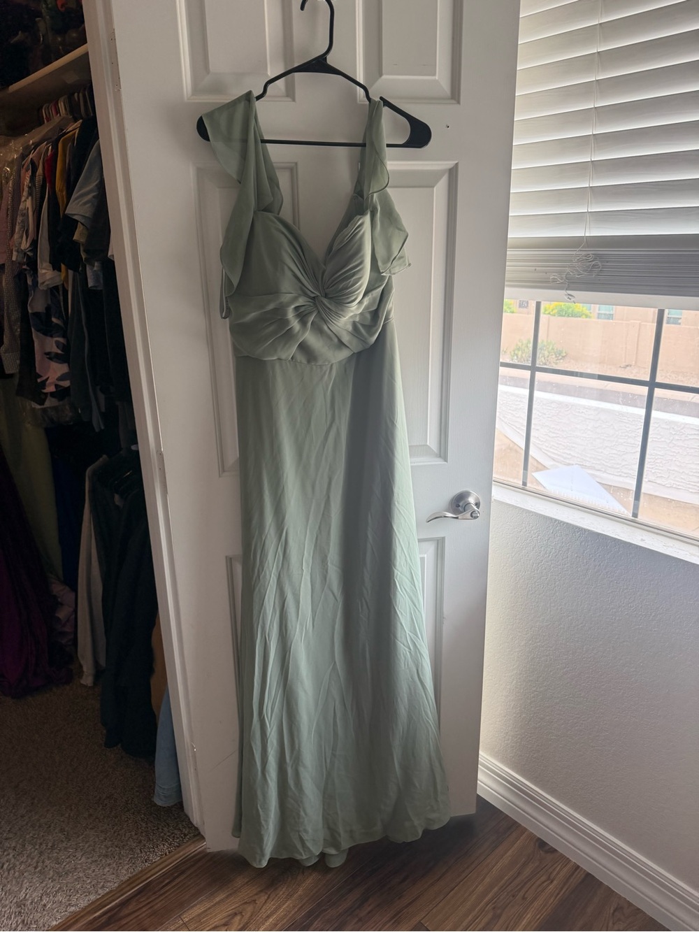 Mori Lee Sage Green Chiffon Prom Gown